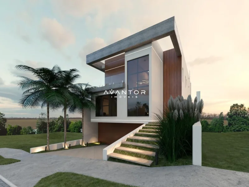 Fachada da casa com arquitetura moderna — Casa com 3 quartos à venda no Residencial Real Park, em Tomazetti, Santa Maria/RS