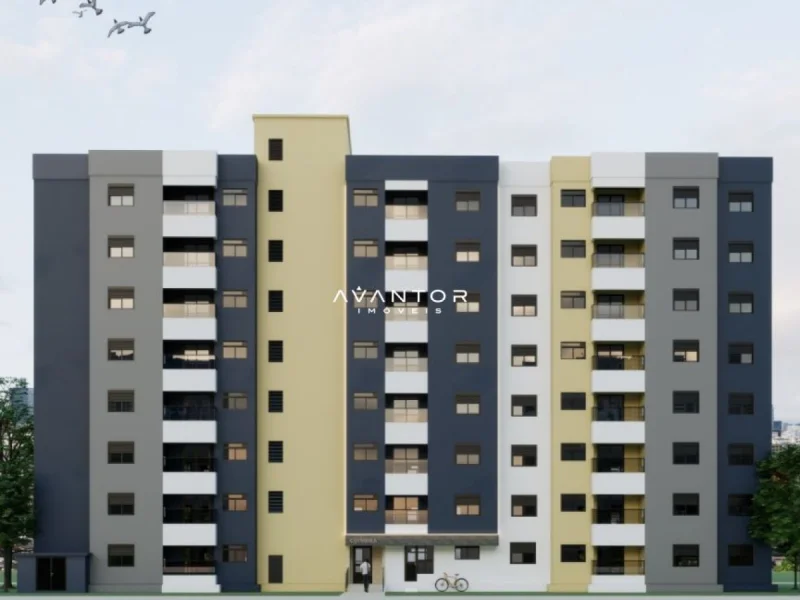 Fachada do prédio com blocos coloridos — Apartamento com 2 quartos à venda no Edifício Coímbra, em Uglione, Santa Maria/RS