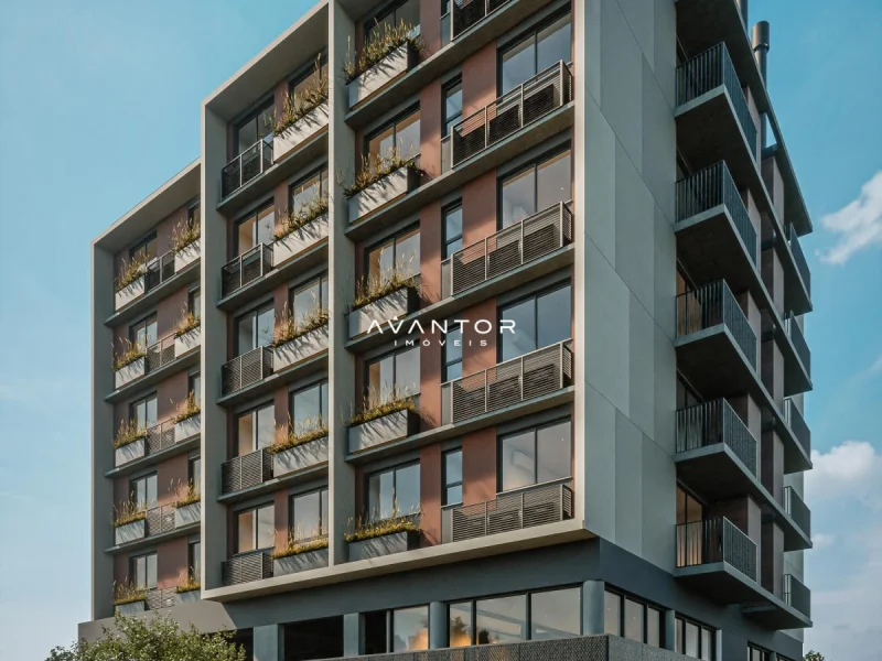 Fachada do prédio com sacadas e varandas — Apartamento com 1 quarto à venda no Vibe Urban Living, em Camobi, Santa Maria/RS