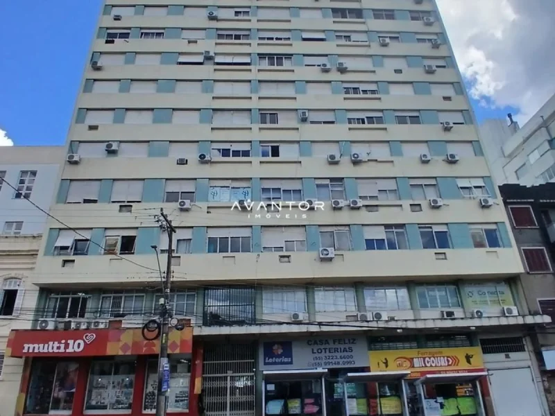 Fachada do prédio com lojas no térreo — Sala Comercial à venda no Edifício Mascarenhas de Moraes, em Centro, Santa Maria/RS