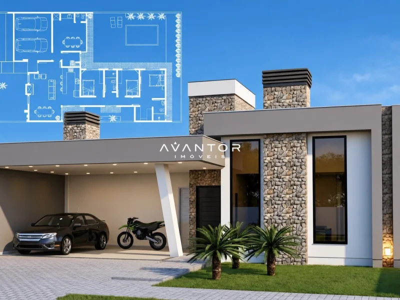 Fachada da casa com garagem — Casa com 3 quartos à venda no Cidade Universitária, em Camobi, Santa Maria/RS