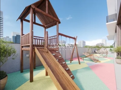 Playground com estrutura de madeira e escorregador — Apartamento à venda no Residencial Titanio, Santa Maria