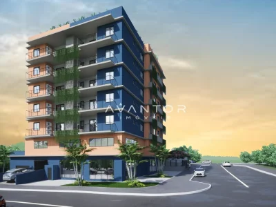 Fachada do prédio com sacadas e jardins — Apartamento com 1 quarto à venda em Camobi, Santa Maria/RS