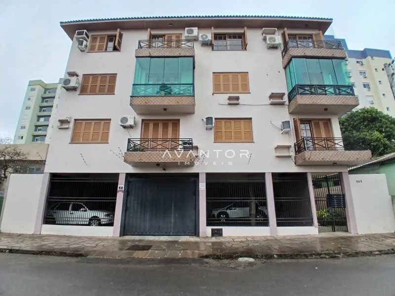 Fachada do prédio com sacadas e garagens — Apartamento à venda no Residencial Lazaro Levi Lapuente, em Bonfim, Santa Maria/RS