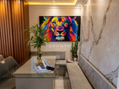 Sala de estar com parede de mármore — Apartamento à venda no Residencial La Spezia, em Patronato, Santa Maria/RS