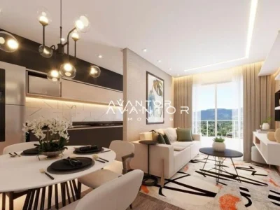 Sala de estar integrada à cozinha com sacada — Apartamento à venda no Residencial Gran Progresso, em Camobi, Santa Maria/RS
