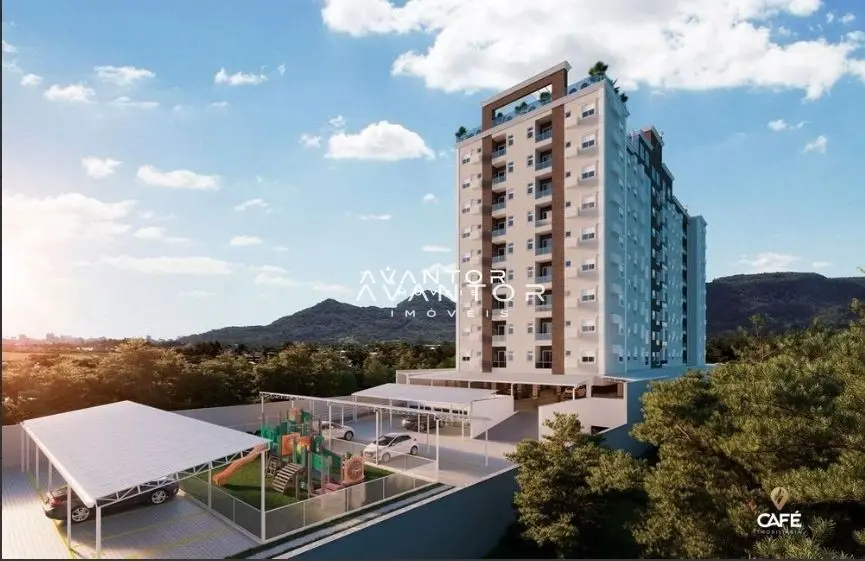 Fachada do prédio com área comum e playground — Apartamento à venda no Residencial Gran Progresso, em Camobi, Santa Maria/RS