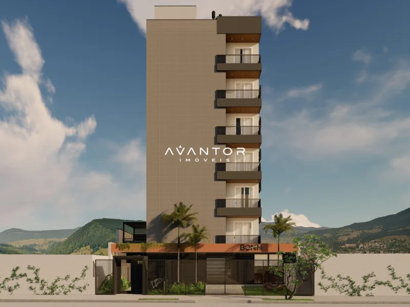 Fachada do prédio com sacadas — Apartamento com 1 quarto à venda no BONN, em Camobi, Santa Maria/RS