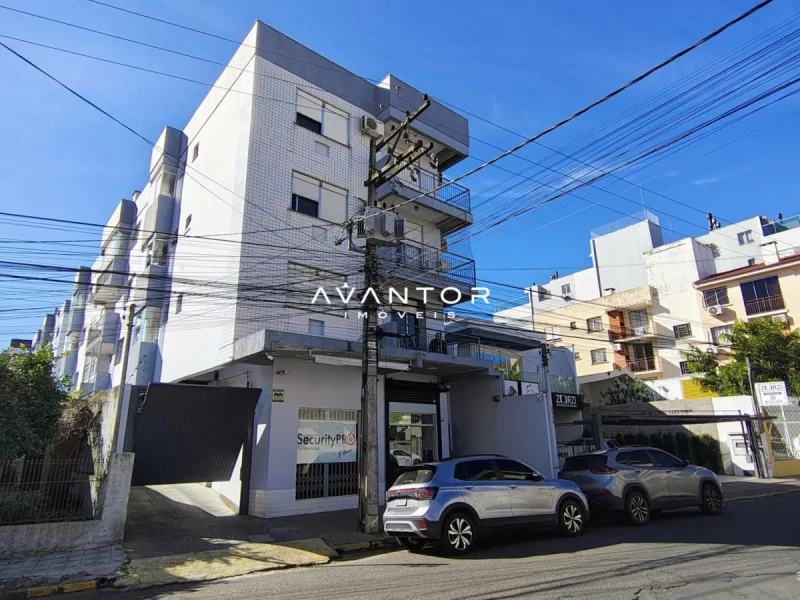 Fachada do prédio com garagem — Apartamento à venda no Residencial Gênova., em Nossa Senhora de Fátima, Santa Maria/RS