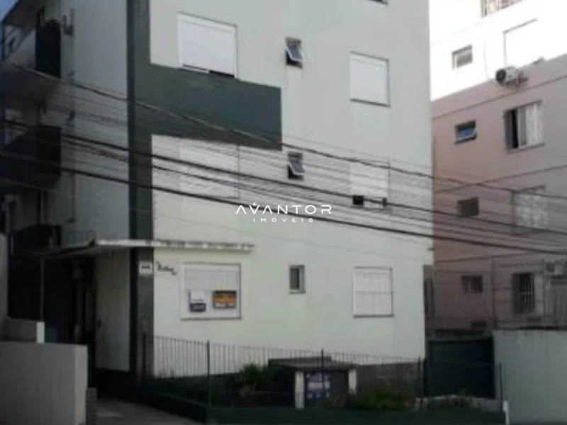 Fachada do prédio com entrada — Apartamento com 1 quarto à venda no Residencial Bilbao, em Centro, Santa Maria/RS