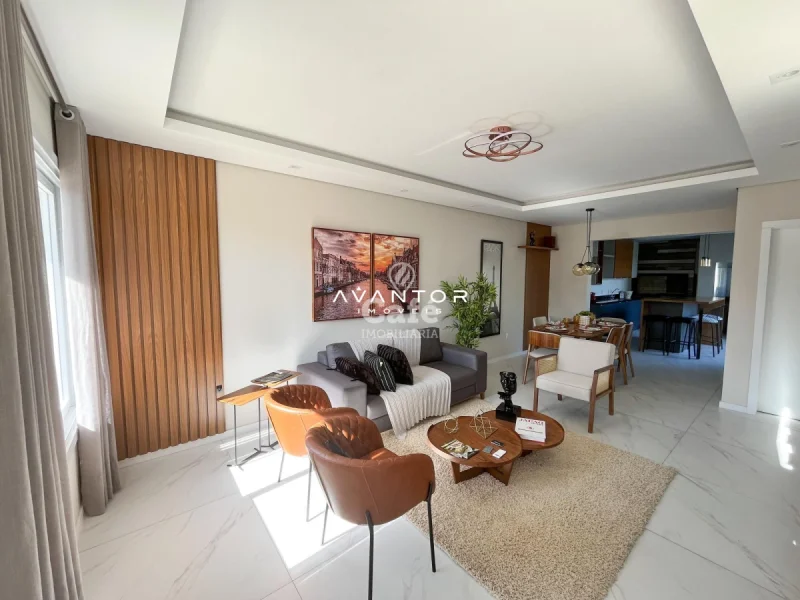 Sala de estar integrada à cozinha — Casa com 3 quartos à venda no Residencial Santa Mônica, em Camobi, Santa Maria/RS