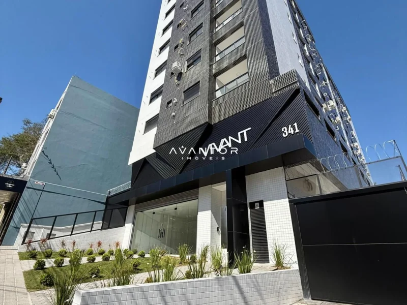 Fachada do prédio com entrada — Apartamento com 1 quarto à venda no Residencial VIVANT, em Centro, Santa Maria/RS