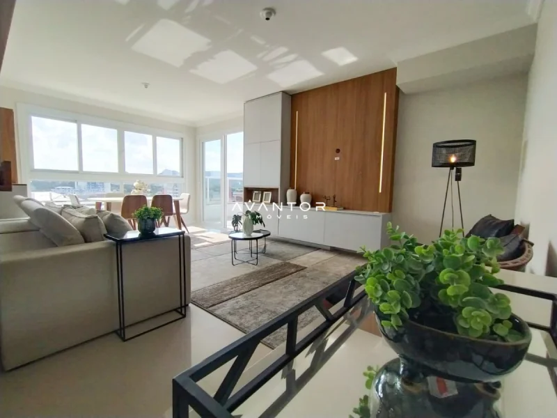 Sala de estar integrada com vista para a cidade — Cobertura à venda no Residencial Don Alfaya, em Camobi, Santa Maria/RS