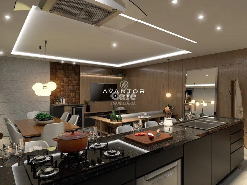 Cozinha integrada à sala de estar — Apartamento à venda no Golden Palace, em Nossa Senhora das Dores, Santa Maria/RS